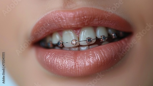 close-up of metal braces on her teeth undergoing orthodontic dental care © growth.ai