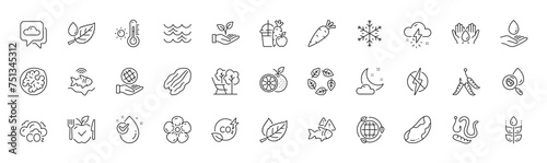 Natural linen, Organic tested and Vegetarian food line icons. Pack of Antistatic, Weather thermometer, Night weather icon. Juice, Orange, Safe water pictogram. Leaf dew, Water analysis. Vector