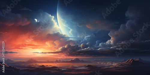 Beautiful night sky scenery easy painting wallpaper picture Ai generated art
 photo