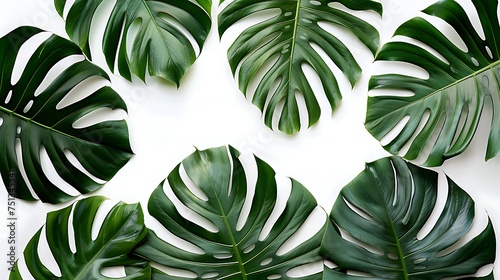 Top view of tropical palm leaves. flat lay, White background. Generative Ai
