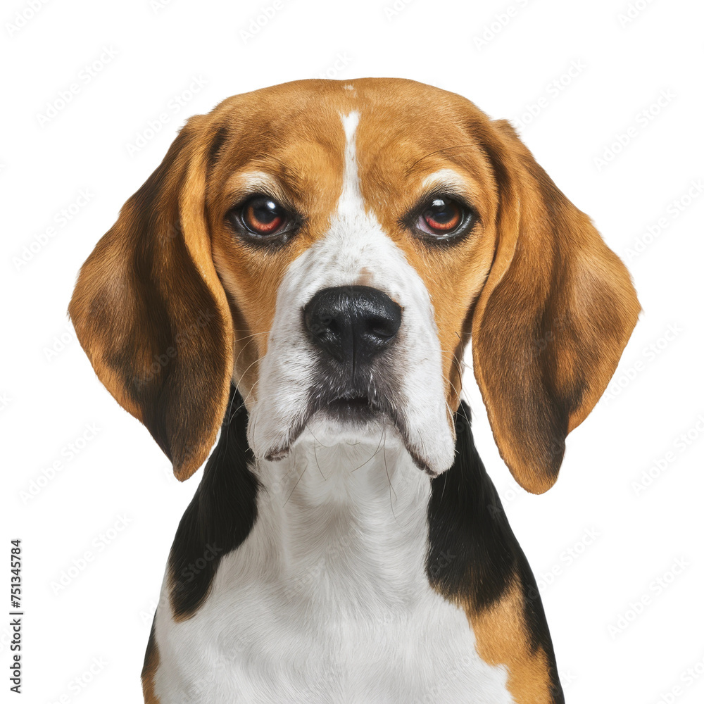 Close-Up Portrait of Beagle on White Background