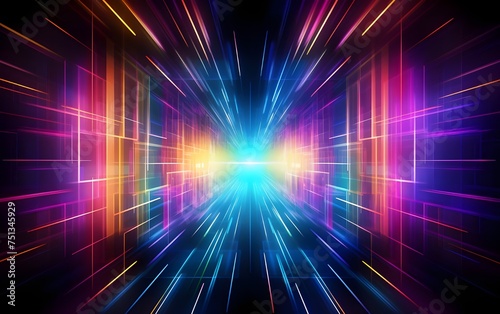 Dark futuristic background with abstract light waves with neon glow effect 
