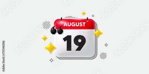 Calendar date of August 3d icon. 19th day of the month icon. Event schedule date. Meeting appointment time. 19th day of August. Calendar month date banner. Day or Monthly page. Vector