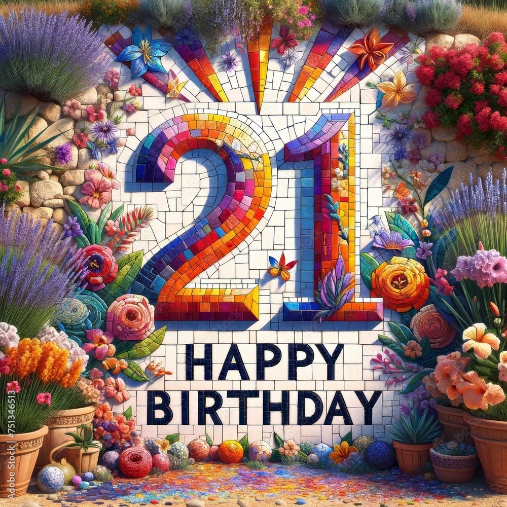 Obraz premium Vibrant 21st Birthday Mosaic Celebration in Garden