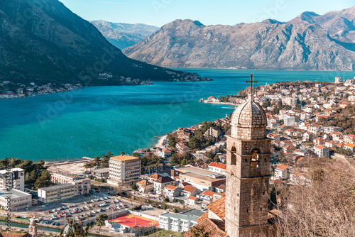 Coastal view on a sunny winter day on the Bay of Kotor, Montenegro photo