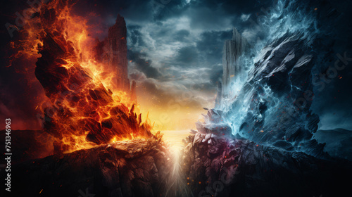 Ice and fire combine the abstract background in harmony 