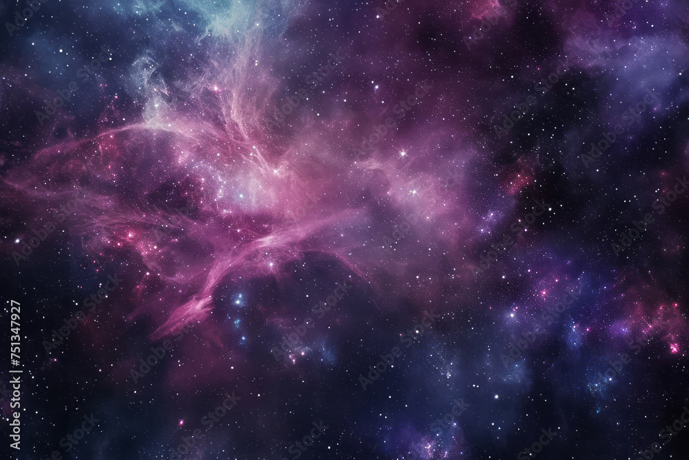 Naklejka premium Vibrant space scene with numerous stars and swirling dust clouds creating a dynamic visual display