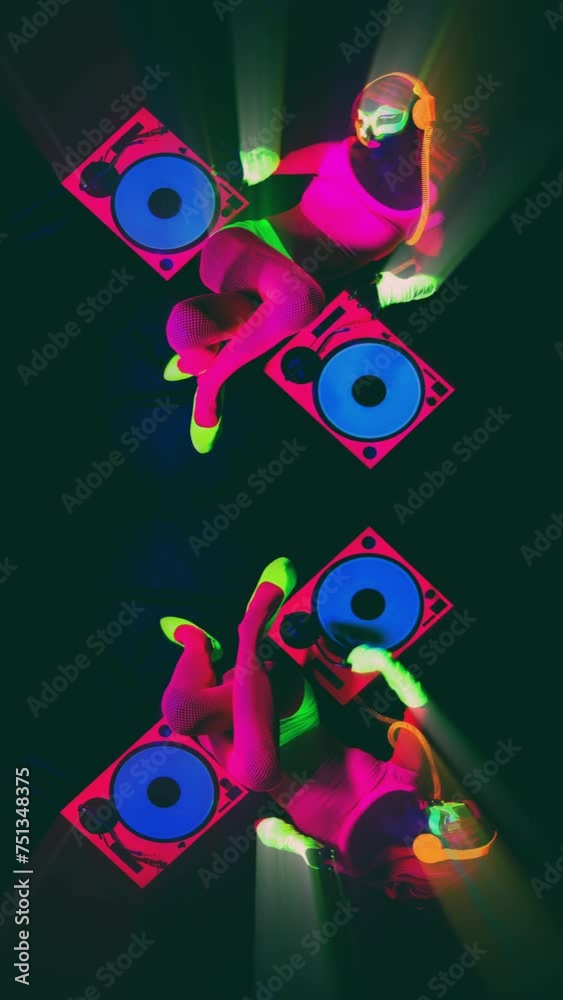 Female DJ in glow UV costume Female DJ in glow UV costume