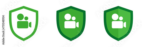 Set of shield icons with video camera. Vector illustration
