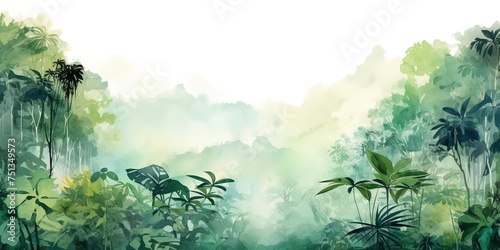 Rainforest  ecology  nature  bio-diversity background. Water color drawing of tropical rain forest.