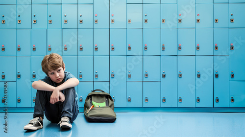 Young boy at school. Bully concept photo