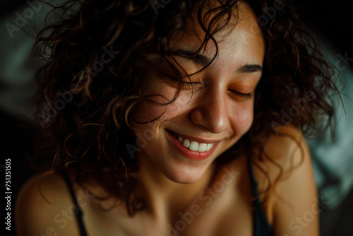 Portrait young girl smiling and enjoing the life, relax, positive meaning concept © vasanty