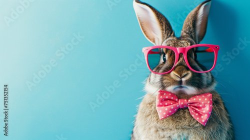 Easter day, rabbit in sunglasses, Easter bunny, Adorable Bunny With Easter Eggs, Easter bunny and Easter eggs on green grass field spring, Cool bunny with sunglasses on colorful background, Ai 