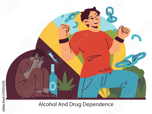 Substance Abuse Recovery. Flat vector illustration.