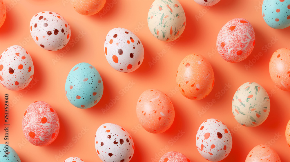Easter day, Easter eggs in a row and orange background, Easter eggs in a row, Easter eggs background Easter pattern made with easter, Set of easter eggs flat design Ai generated image 