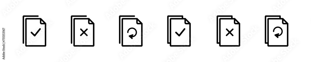 Simple document icons. Modern documents download. Page with check mark and cross. Element note in vector design style Simple document icons. Modern documents download. Page with check mark and cross. Element note in vector design style