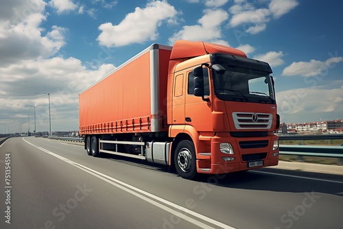 Truck with container on road