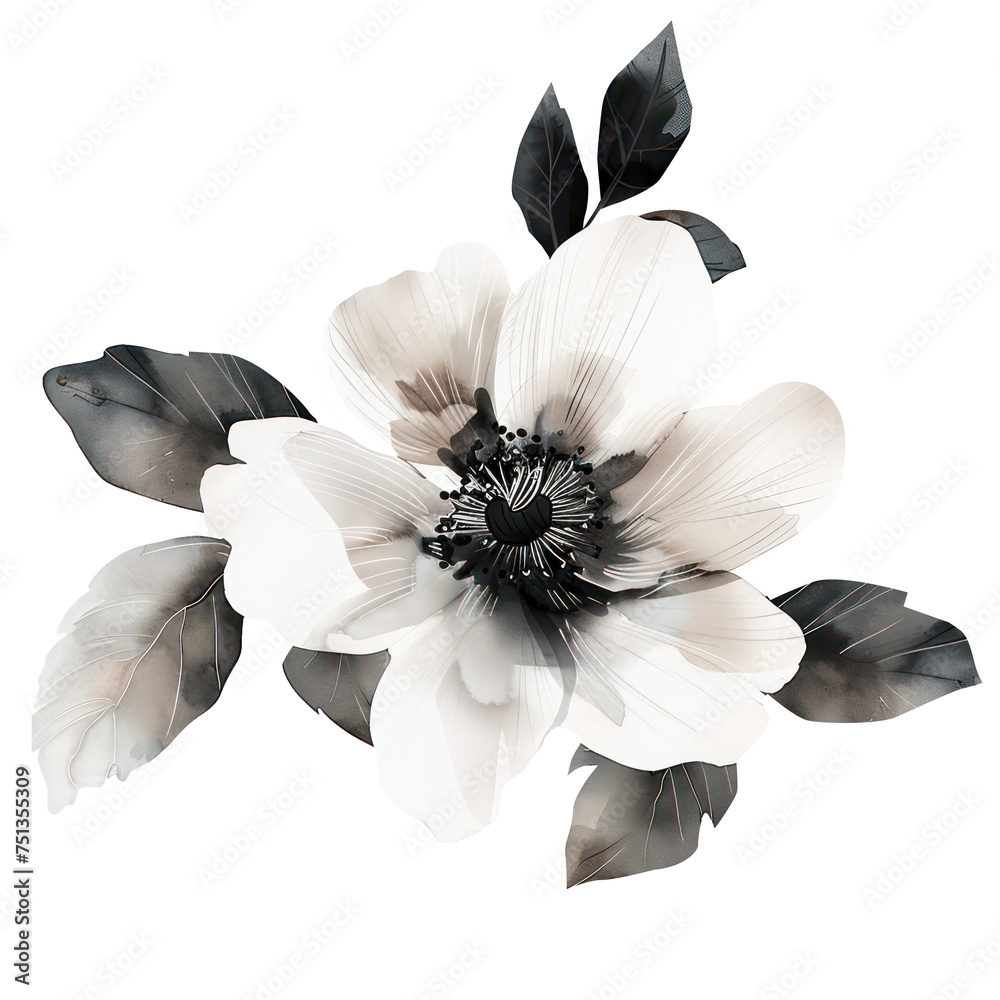 Obraz premium Transparent white and black decorative flower clipart