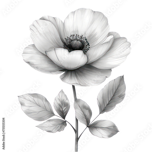 Transparent white and black decorative flower clipart