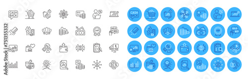 Statistics timer, Column chart and Sales diagram line icons pack. Versatile, Accounting report, Bitcoin system web icon. Grocery basket, Fraud, Wallet pictogram. Card, Candlestick chart. Vector