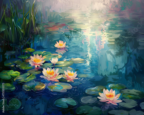 water lily in pond-generative AI