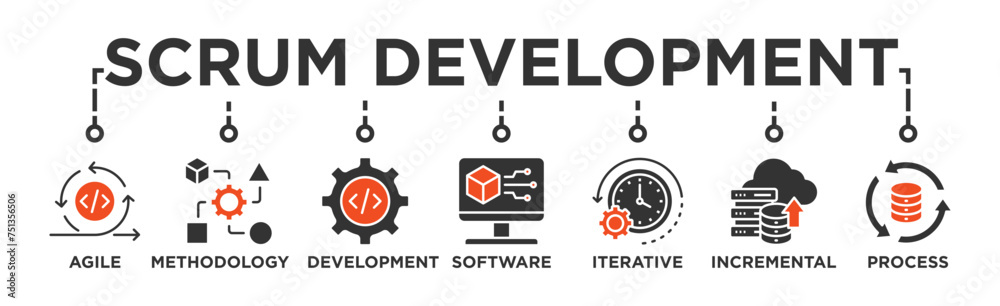 Scrum development banner web icon vector illustration concept with icon of agile, methodology, development, software, iterative, incremental and process Scrum development banner web icon vector illustration concept with icon of agile, methodology, development, software, iterative, incremental and process