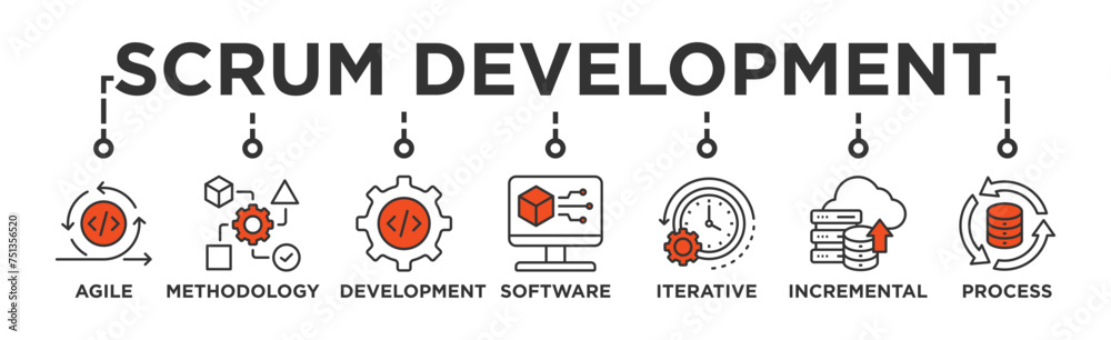 Scrum development banner web icon vector illustration concept with icon of agile, methodology, development, software, iterative, incremental and process Scrum development banner web icon vector illustration concept with icon of agile, methodology, development, software, iterative, incremental and process