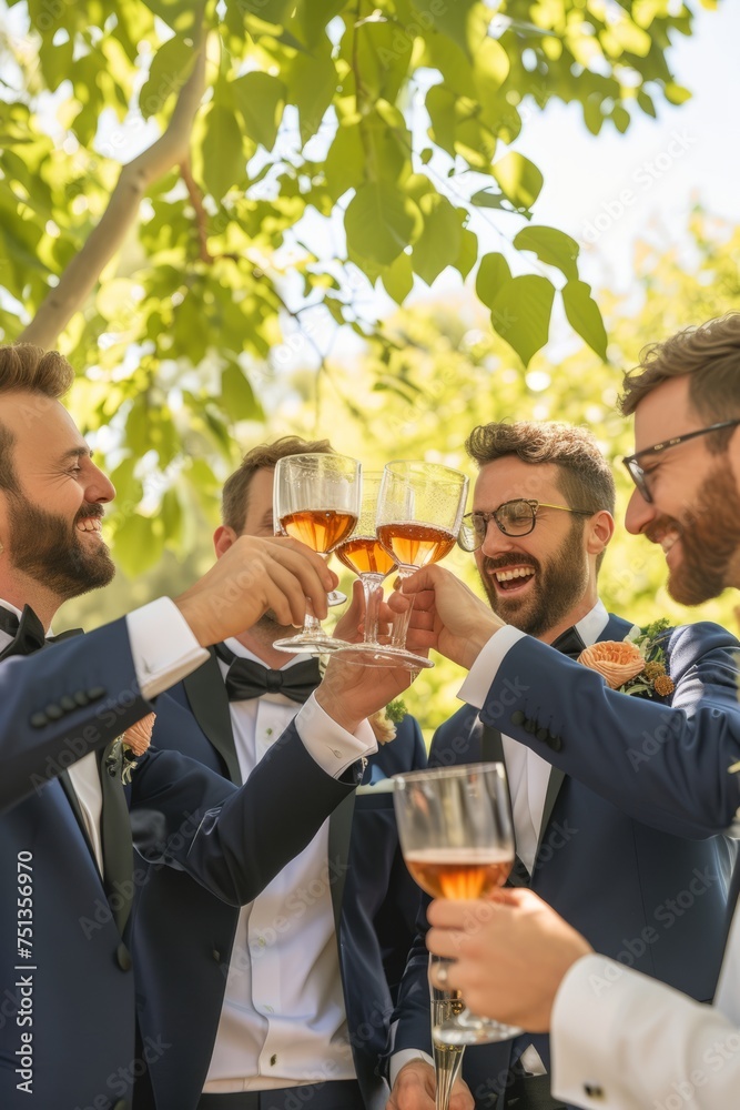 Professional Photography of The Groomsmen Raising a Toast to The Groom, Generative AI Professional Photography of The Groomsmen Raising a Toast to The Groom, Generative AI