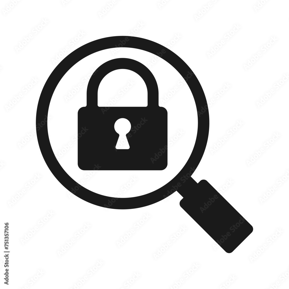 Magnifying glass icon with lock. Vector illustration Magnifying glass icon with lock. Vector illustration