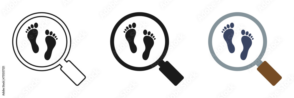 Set of magnifying glass icons with footprint. Vector illustratio Set of magnifying glass icons with footprint. Vector illustratio
