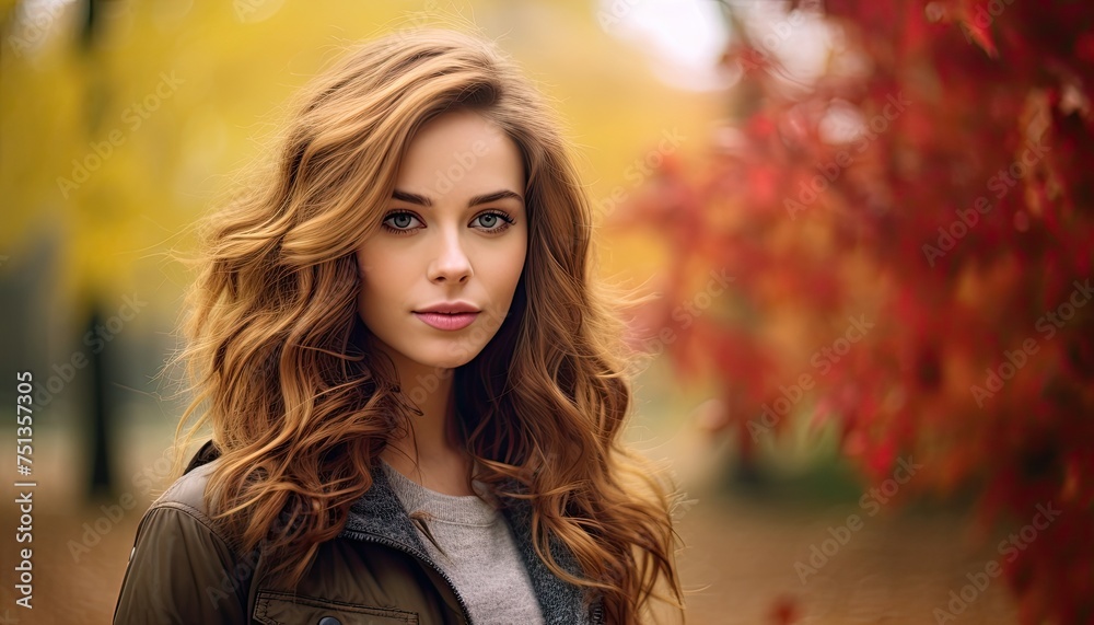 A beautiful young woman with long hair and wearing casual clothing is standing in front of a tall tree. The woman is looking directly at the camera, with a serene expression on her face A beautiful young woman with long hair and wearing casual clothing is standing in front of a tall tree. The woman is looking directly at the camera, with a serene expression on her face