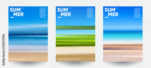 Summer backgrounds set. Creative gradients in summer colors. Ocean horizon, beach and sunsets.