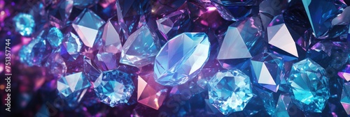 Blue Crystal Mineral Stone. Gems. Mineral crystals in the natural environment. Texture of precious and semiprecious stones. Seamless background with copy space colored shiny surface of precious stones photo