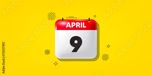 Calendar date of April 3d icon. 9th day of the month icon. Event schedule date. Meeting appointment time. 9th day of April. Calendar month date banner. Day or Monthly page. Vector