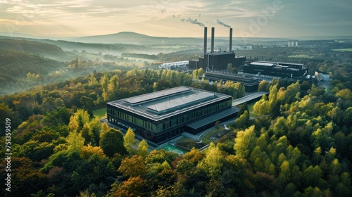 areal view photography of a high-tech data center surrounded by beautiful forestry photo
