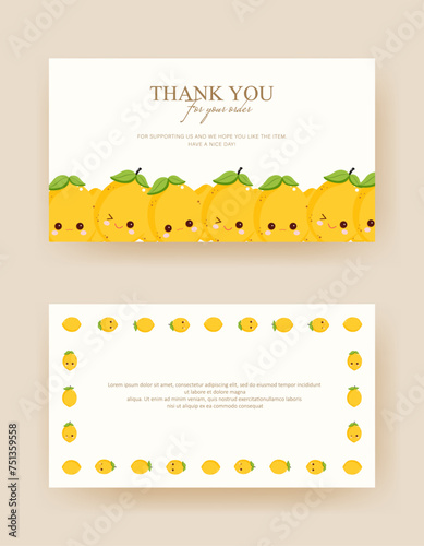 greeting card. thankyou card with cute lemon character. printable for your small business