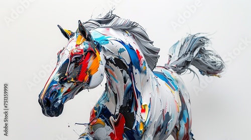 oil-streaked rush  a white horse with oil stains gallops toward the camera  a fusion of raw power and unexpected artistry