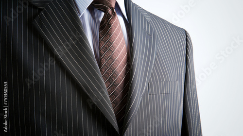 A well-fitted men's pinstripe suit, symbolizing authority and business attire