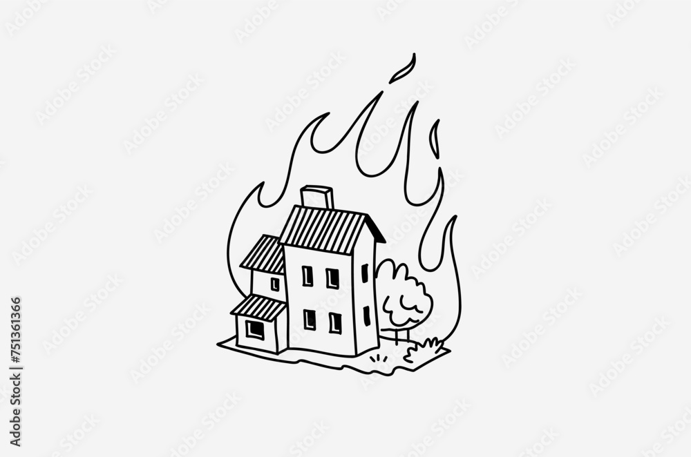 Burning House vector image. Neon signboard. 