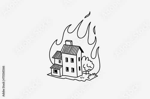 Burning House vector image. Neon signboard. 