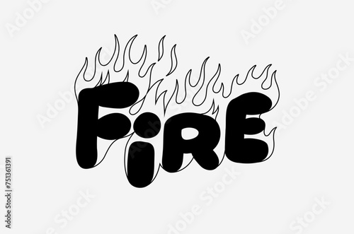 Outline image of the word “FIRE” stylized to look like it’s on fire. Neon sign. Vector image.