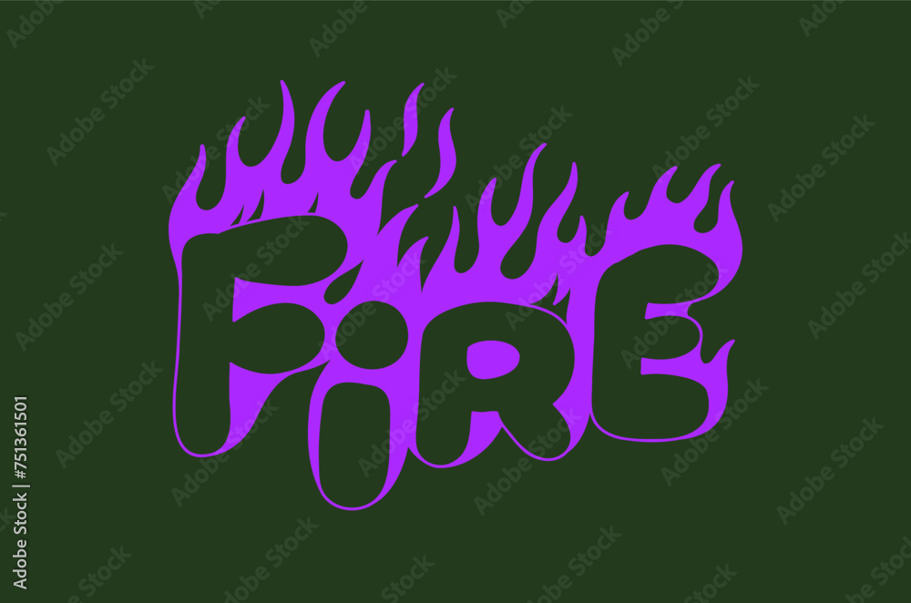 Outline image of the word “FIRE” stylized to look like it’s on fire. Neon sign. Vector image.