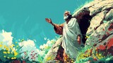 Jesus' Resurrection. He is Risen. AI generate illustration