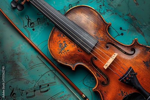 a violin lying on a sheet of music photo