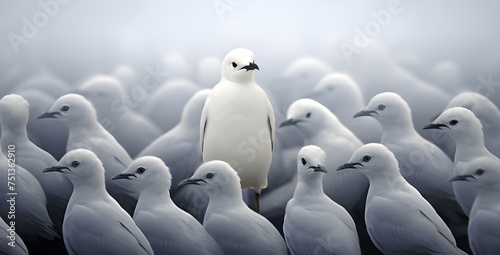 group of white penguins searching for food