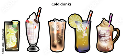 Set of brightly colored stickers cold drinks.