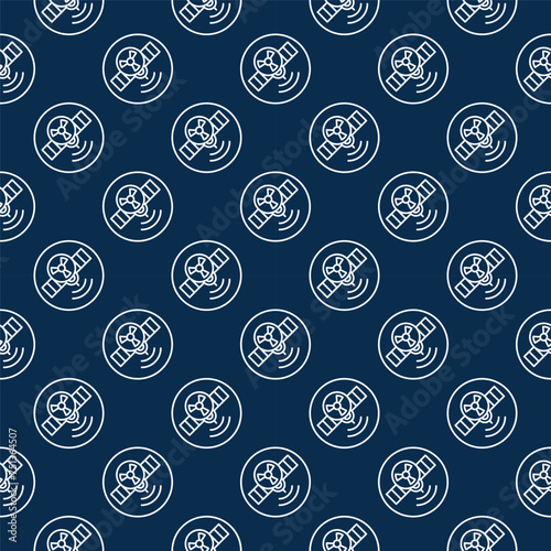 Satellite with Radiation symbol vector Nuclear Weapon in Space round seamless pattern in outline style