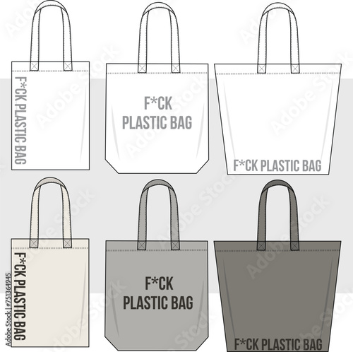 Canvas Tote Bag eco bag shopping bag with slogan technical fashion illustration. slogan print fashion flat technical drawing template. 