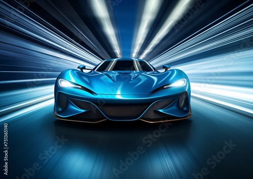 Blue Concept Sports Car Racing on Track at Twilight © provectors
