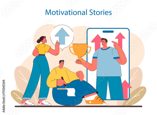 Empowerment Through Stories concept. Illustration of individuals sharing success narratives